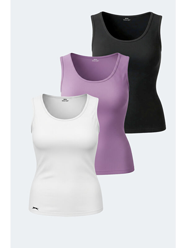 SLAZENGER VATIK 3 lü Set Kadın Beyaz - Siyah - Lila Atlet