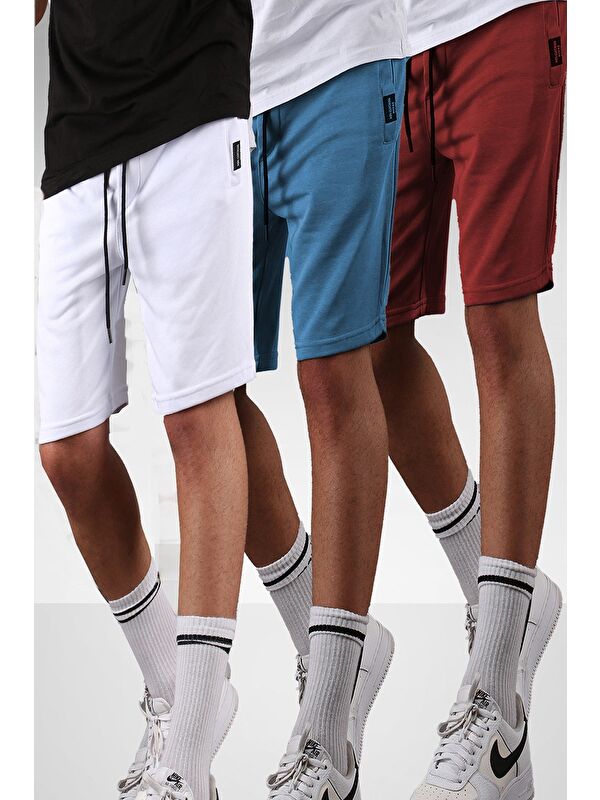 Madmext Beyaz-Mavi-Bordo Regular Fit 3'Lü Şort Seti 5790