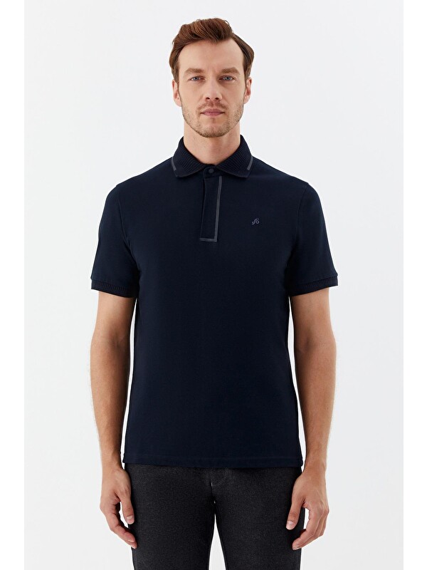 Sabri Özel Lacivert %100 Pamuk Pike Polo Yaka Erkek T-Shirt