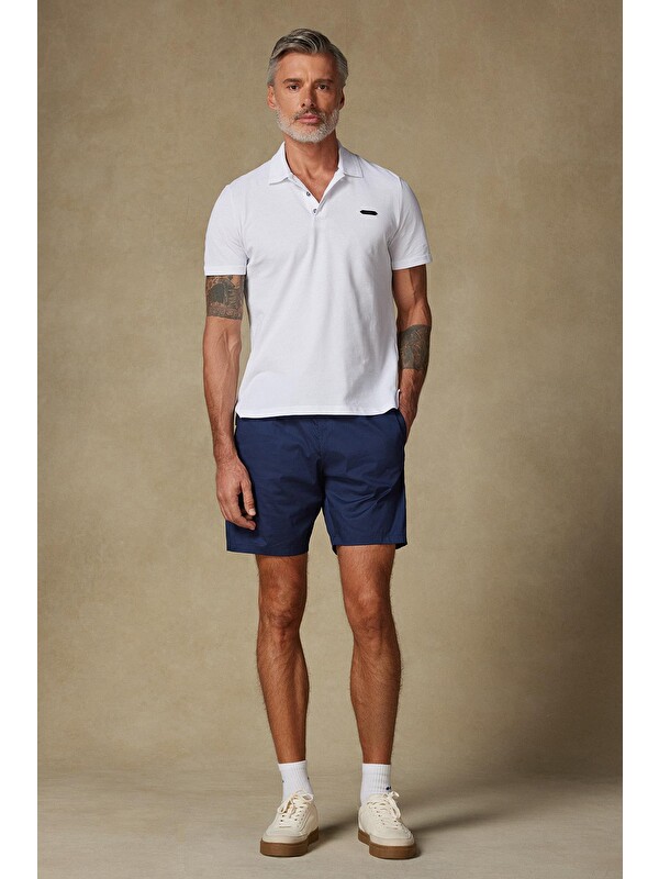 ABBATE Sky Oxford Stretch Pamuk Karışımlı Comfort Fit Lacivert Erkek Düz Şort