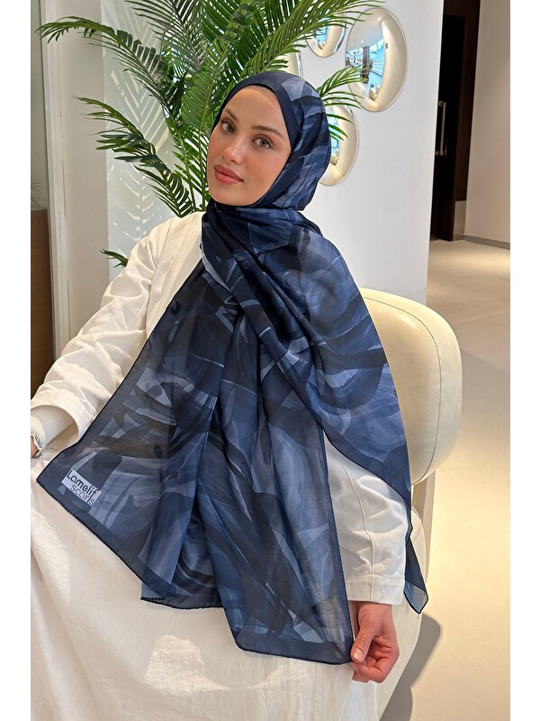 Lamelif Brush Desen Soft Şal Lacivert
