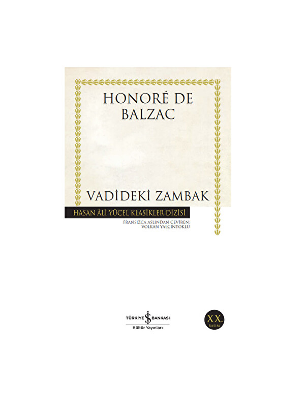 Türkiye İş Bankası Kültür Yayınları Vadideki Zambak Honore de Balzac