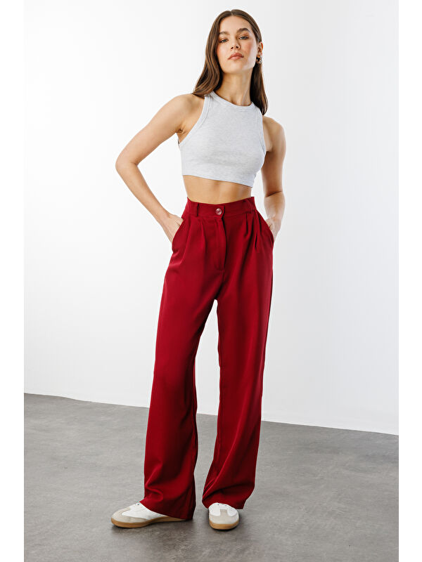 Genius Store Kadın Pileli Kumaş yüksek bel Palazzo Pantolon PANTOLON-002