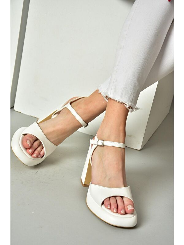 S5690128 Beyaz Kadın Topuklu Ayakkabı - Görsel 6