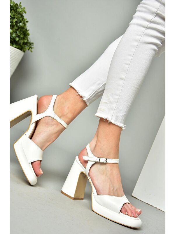 S5690128 Beyaz Kadın Topuklu Ayakkabı - Görsel 7