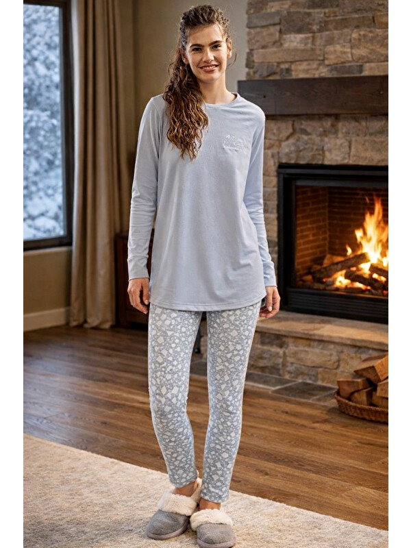 Remsa Kadın Uzun Kol Taytlı Pijama Takımı 40035 Gri02