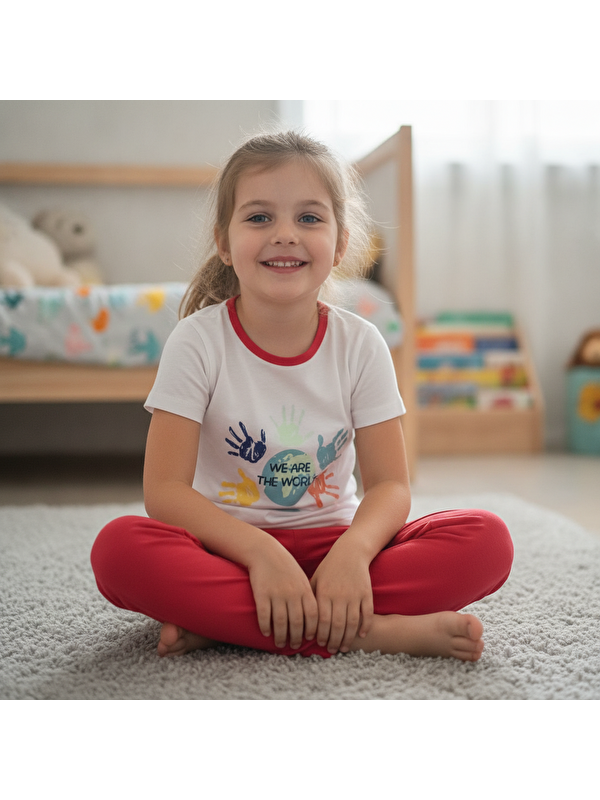 Bonbon Çocuk Baskılı Kırmızı Renk 2'Li Takım Cb1044