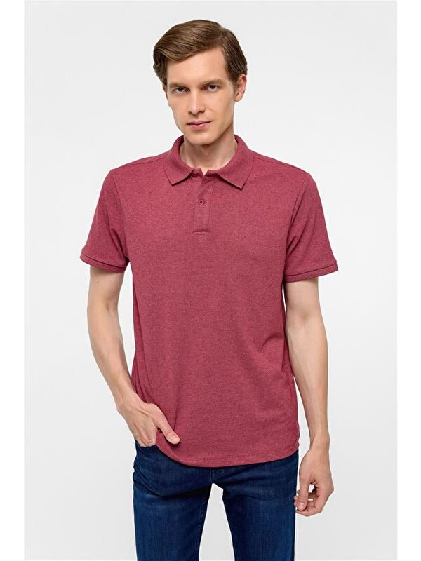 Süvari Koyu Bordo Regular Armürlü Polo Yaka Tişört