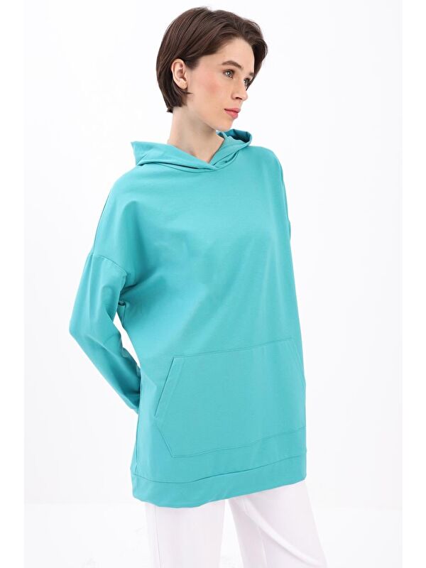 ALLDAY Turkuaz Kapüşonlu Sweat Tunik