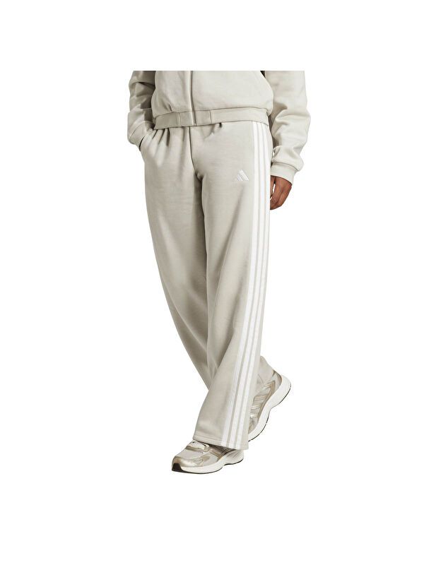 Adidas Essentials 3-Stripes Open-Hem Flee Kadın Gri Eşofman Altı