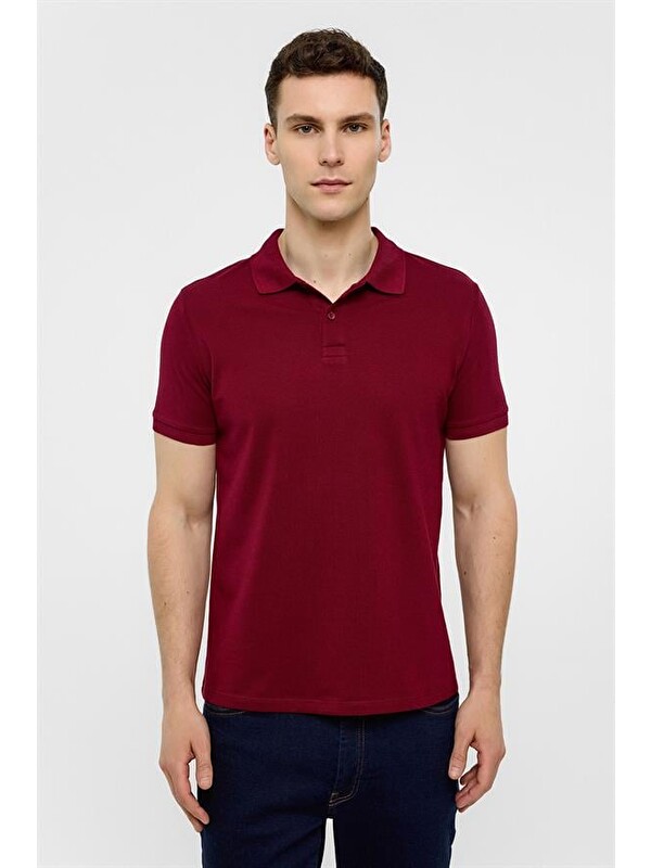 Süvari Koyu Bordo Slim Düz Polo Yaka Tişört