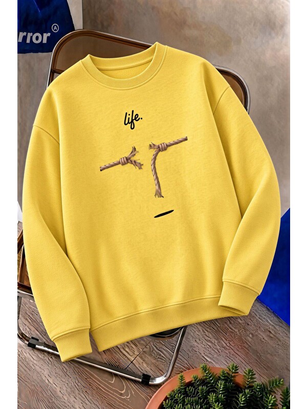 Oksit Bs Life Design Minimalist İllüstrasyon Baskılı Sweatshirt-Büyük Beden Seçenekli