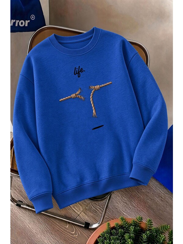 Oksit Bs Life Design Minimalist İllüstrasyon Baskılı Uisex Sweatshirt-Büyük Beden Seçenekli