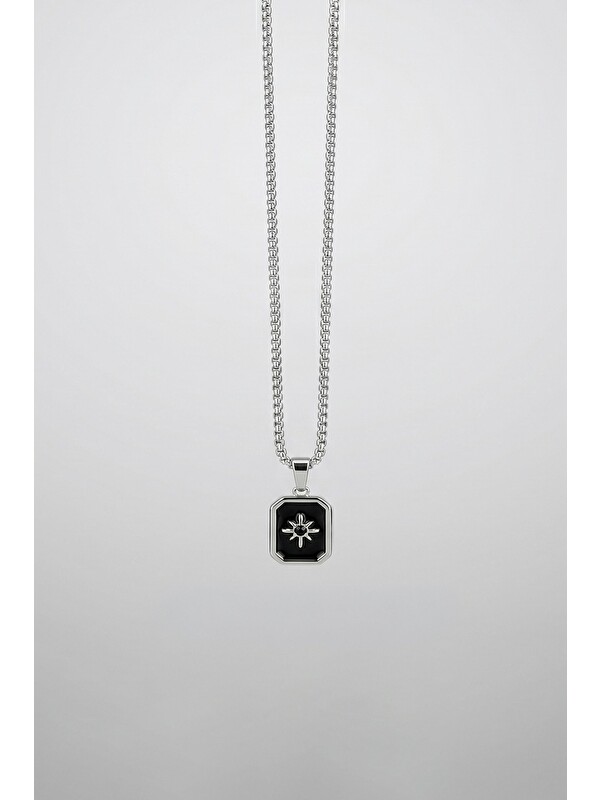 Abluka Online Unisex Yıldız Figürlü Altıgen Uçlu Çelik Kolye Gümüş