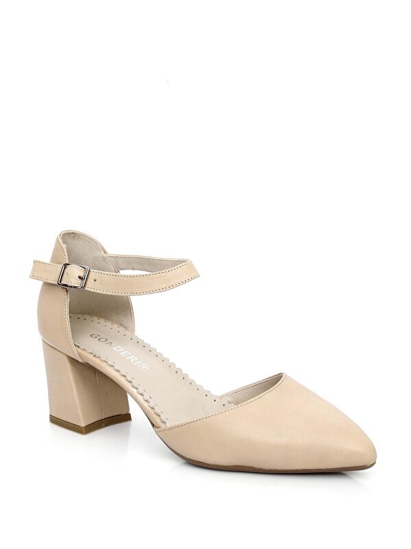 NUDE Hakiki Deri Sivri Burun Bilek Bağlı Orta Kalın Topuklu Kadın Ayakkabı 24121 - Görsel 7