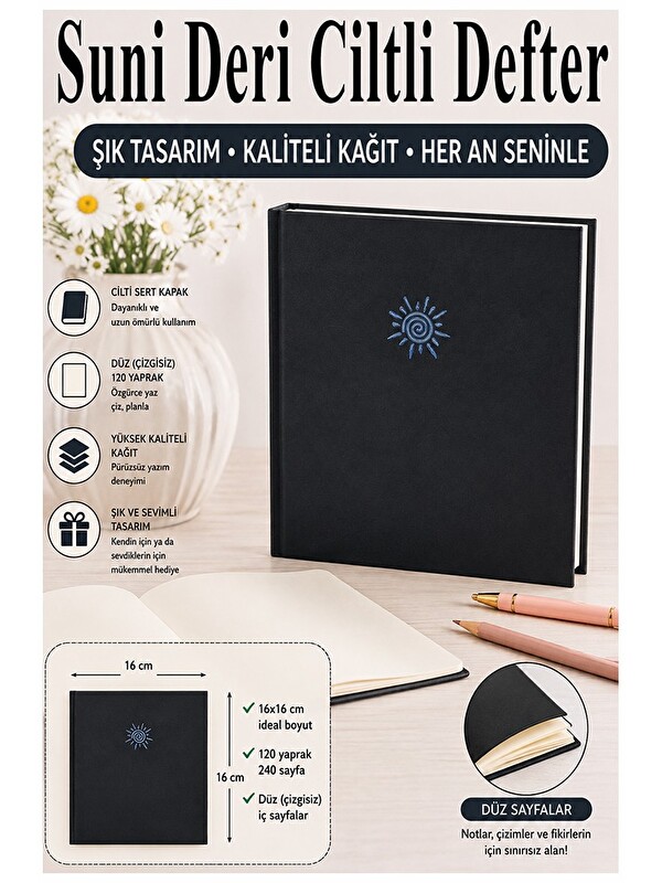 Artlantis Kare Not Defteri 16x16cm 1 Adet Lizz Sert Kapak 120 Yaprak Ciltli Çizgisiz Özel Anı Günlük Defteri S