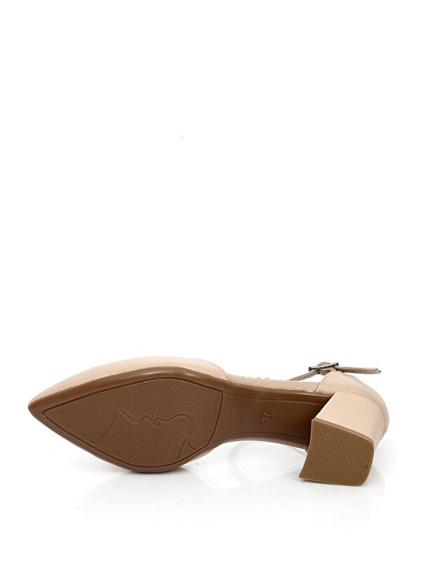 NUDE Hakiki Deri Sivri Burun Bilek Bağlı Orta Kalın Topuklu Kadın Ayakkabı 24121 - Görsel 9