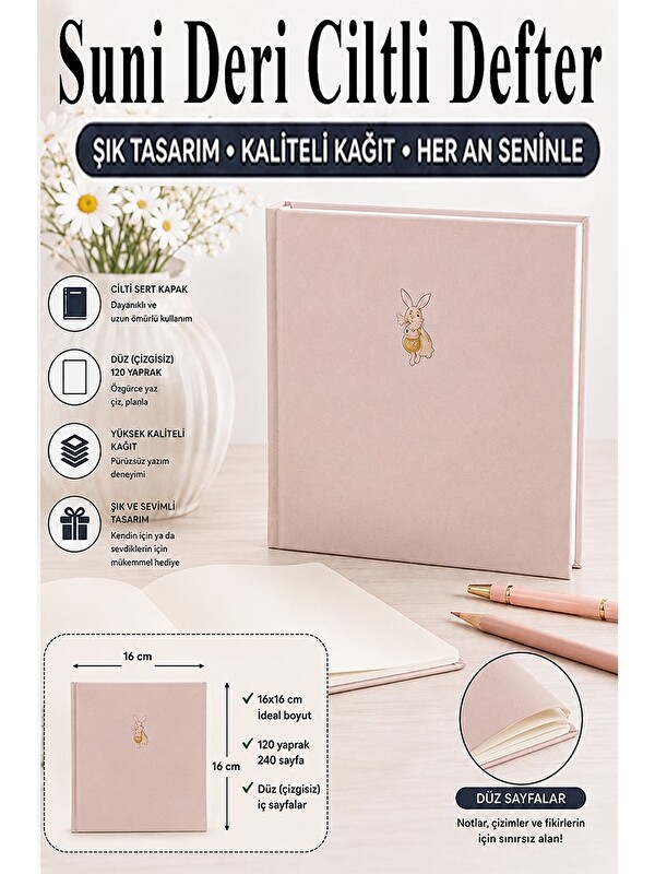 Artlantis Kare Not Defteri 16x16cm 1 Adet Lizz Sert Kapak 120 Yaprak Ciltli Çizgisiz Özel Anı Günlük Defteri S