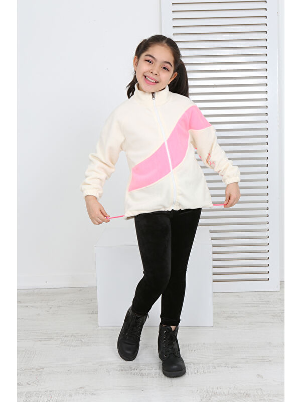 Toontoykids Kız Çocuk Blok Renkli Polar Hırka
