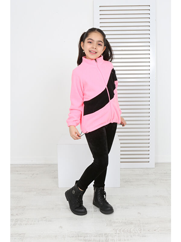 Toontoykids Kız Çocuk Blok Renkli Polar Hırka