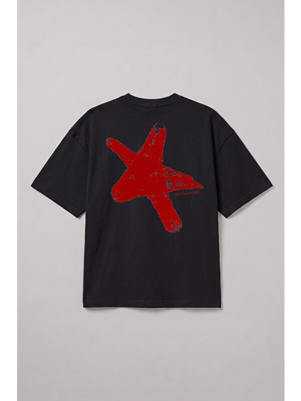 gothamVibes Erkek Boxy Star Siyah Premium T-Shirt
