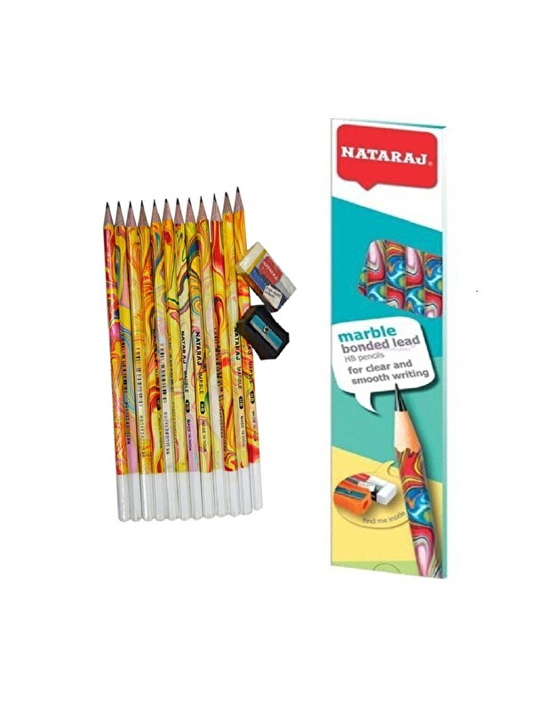 Artlantis Kurşun Kalem HB 1 Düzine Kalemtraş Silgi Hediyeli Nataraj Kurşun Kalem Mermer Desen 1 Düzine