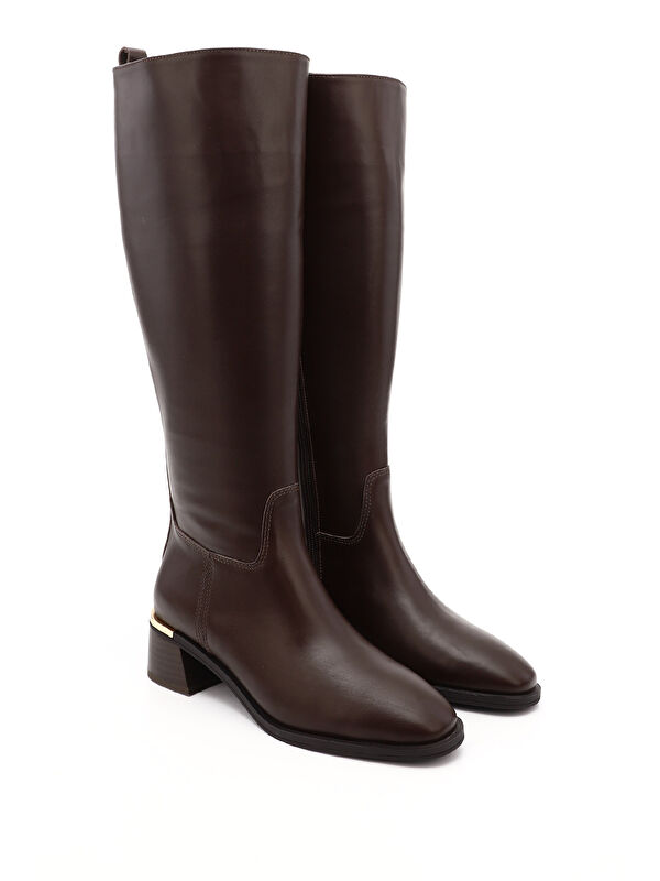 Kadın AÇIK KAHVERENGİ Fermuarlı Kalın Topuklu Hakiki Deri Çizme - Görsel 3