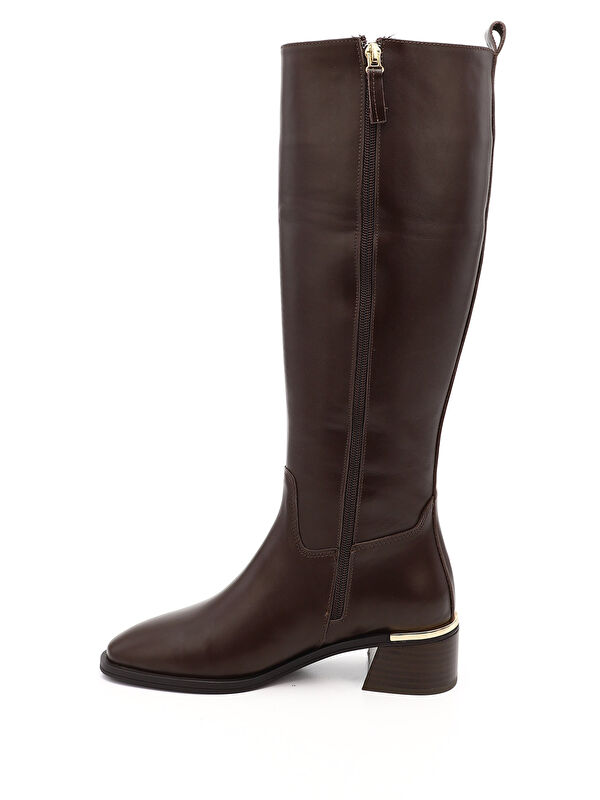 Kadın AÇIK KAHVERENGİ Fermuarlı Kalın Topuklu Hakiki Deri Çizme - Görsel 4