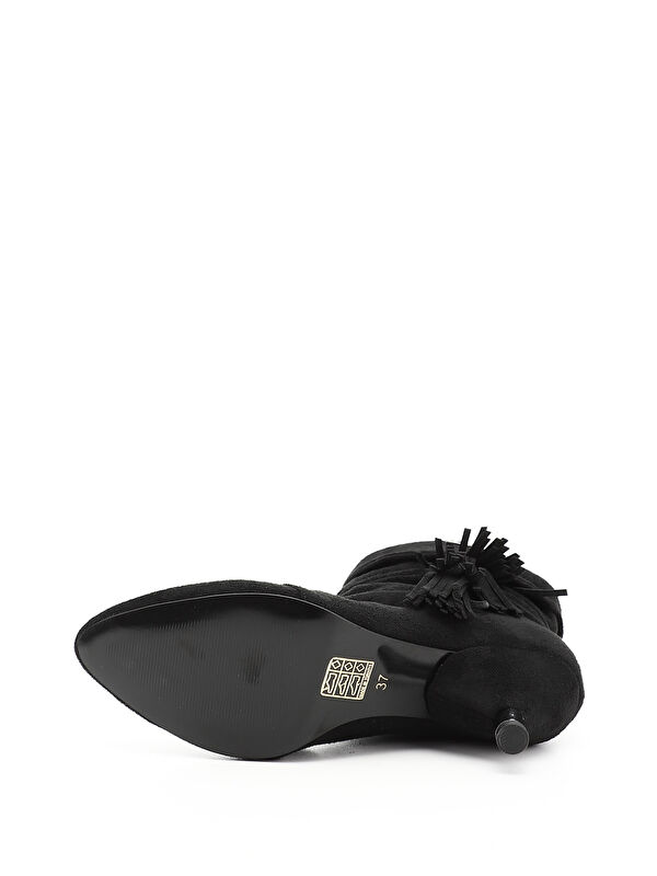 Kadın KOYU SİYAH Püsküllü Sivri Burun İnce Topuklu Bot - Görsel 5