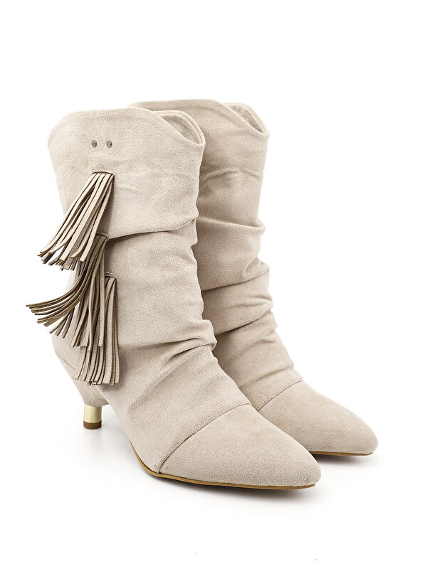 Kadın AÇIK VİZON Püsküllü Sivri Burun İnce Topuklu Bot - Görsel 6