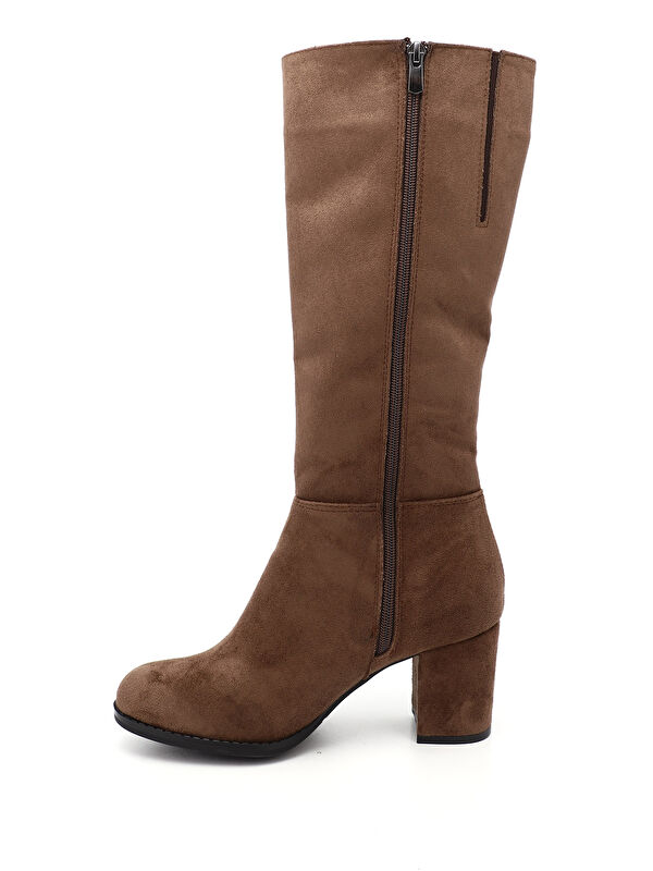 Kadın AÇIK KAHVERENGİ Yuvarlak Burun Fermuarlı Kalın Topuklu Çizme - Görsel 4