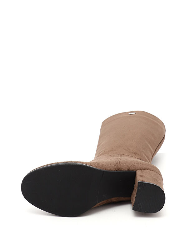Kadın AÇIK KAHVERENGİ Yuvarlak Burun Fermuarlı Kalın Topuklu Çizme - Görsel 5