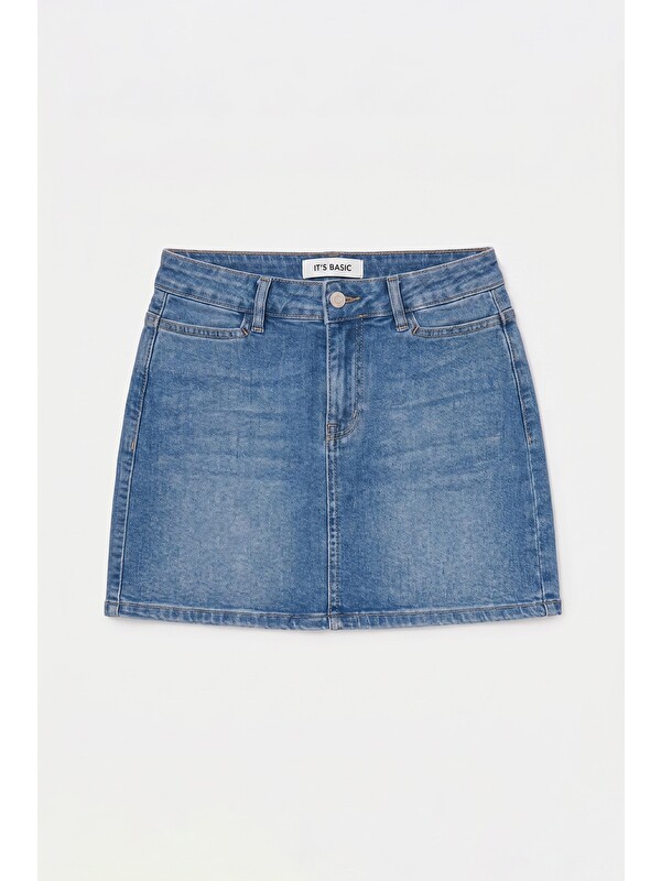 It's Basic Kadın Mavi 2s6-4 Straight Mini Esnek Kumaş Denim Etek