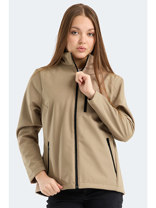 SLAZENGER HIP STYLE Kadın Dik Yaka Fermuarlı Bej Mont & Kaban