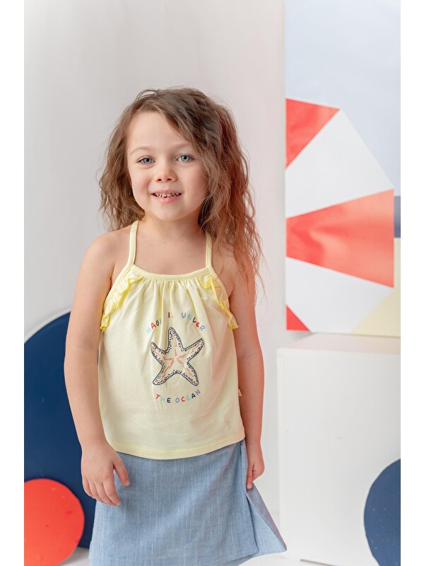 ZEYLAND Kız Çocuk Paradıse Baskılı Askılı T-Shirt - Sarı