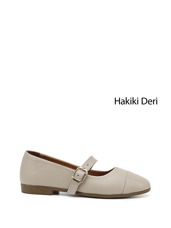 GÖNDERİ(R) Kadın AÇIK BEJ Baskılı Hakiki Deri Babet