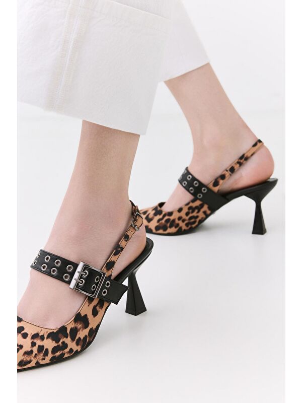 Kadın Taba Leopar Desenli Kemerli Stiletto - Görsel 4