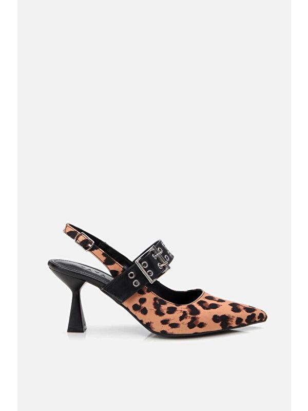Kadın Taba Leopar Desenli Kemerli Stiletto - Görsel 5