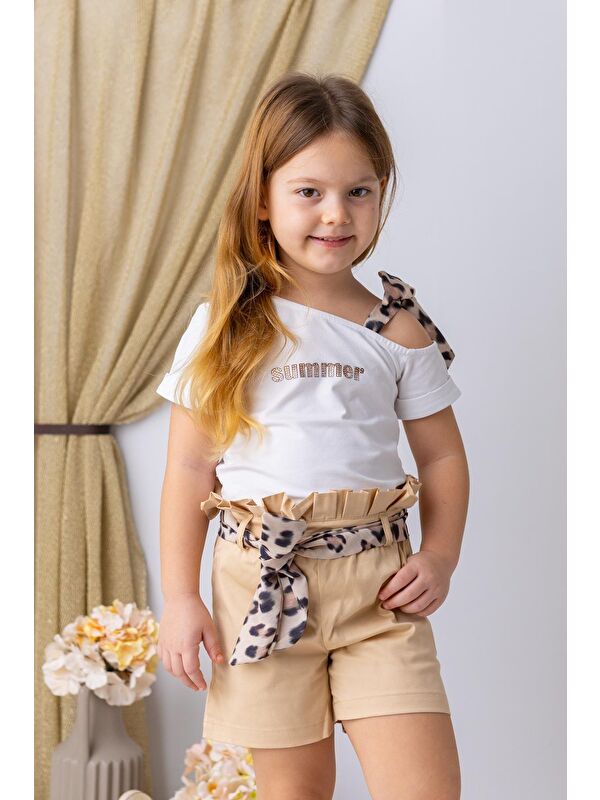 ZEYLAND Kız Çocuk Yakası Yakası Fiyonk Detaylı T-Shirt - Beyaz