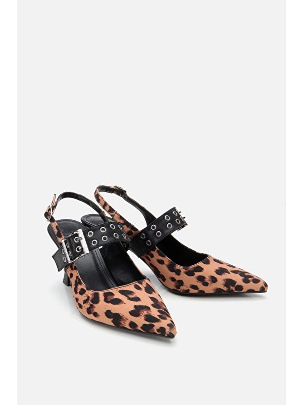 Kadın Taba Leopar Desenli Kemerli Stiletto - Görsel 6