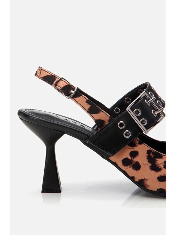 Kadın Taba Leopar Desenli Kemerli Stiletto - Görsel 7