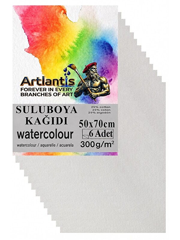 Artlantis Sulu Boya Kağıdı 50x70cm 6 Adet Grenli Dokulu Krem Renkli Suluboya Kağıdı Profesyonel Dayanıklı ve Ö
