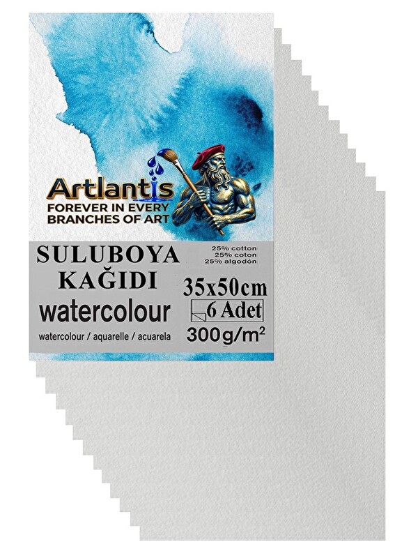 Artlantis Sulu Boya Kağıdı 35x50cm 6 Adet Grenli Dokulu Krem Renkli Suluboya Kağıdı Profesyonel Dayanıklı ve Ö