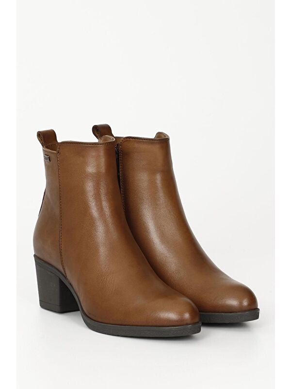 Gonderi(r) Kahverengi Gonderi(r) Hakiki Deri Kadın Fermuarlı Topuklu Bot