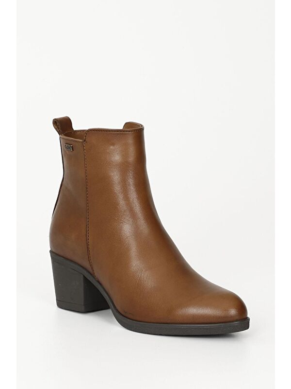 Gonderi(r) Kahverengi Gonderi(r) Hakiki Deri Kadın Fermuarlı Topuklu Bot