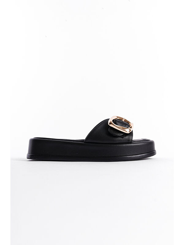 Dolgu Topuklu Tek Bantlı Tokalı Kadın Terlik - Görsel 3