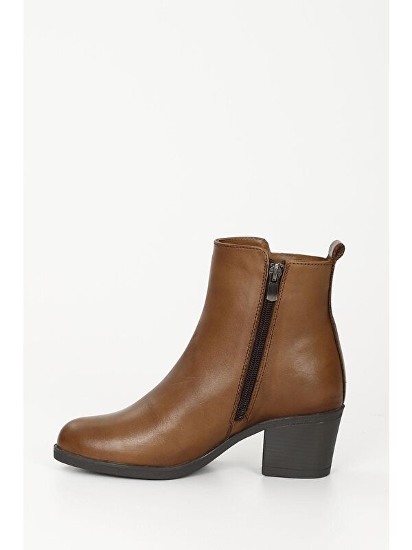 Gonderi(r) Kahverengi Gonderi(r) Hakiki Deri Kadın Fermuarlı Topuklu Bot