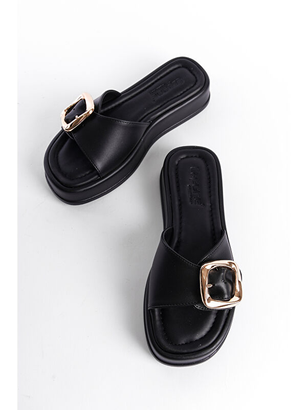 Dolgu Topuklu Tek Bantlı Tokalı Kadın Terlik - Görsel 5