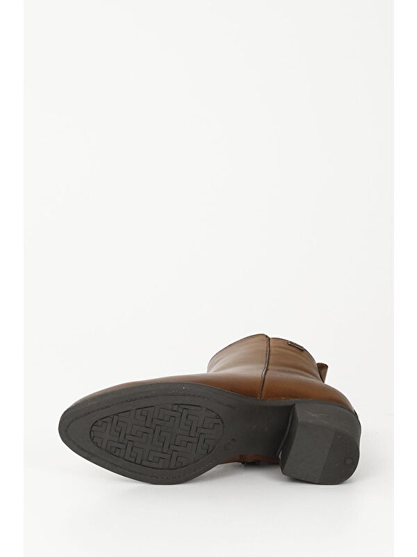 Gonderi(r) Kahverengi Gonderi(r) Hakiki Deri Kadın Fermuarlı Topuklu Bot