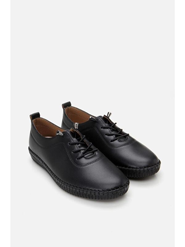 Kadın Siyah Esnek Tabanlı Comfort Düz Ayakkabı - Görsel 5